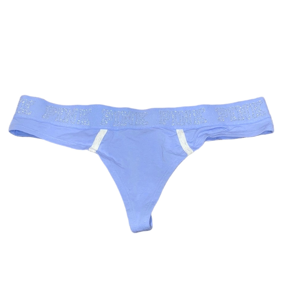 PINK Victoria’s Secret Lavender Purple Thong Panties SIZE L Logo Waistband